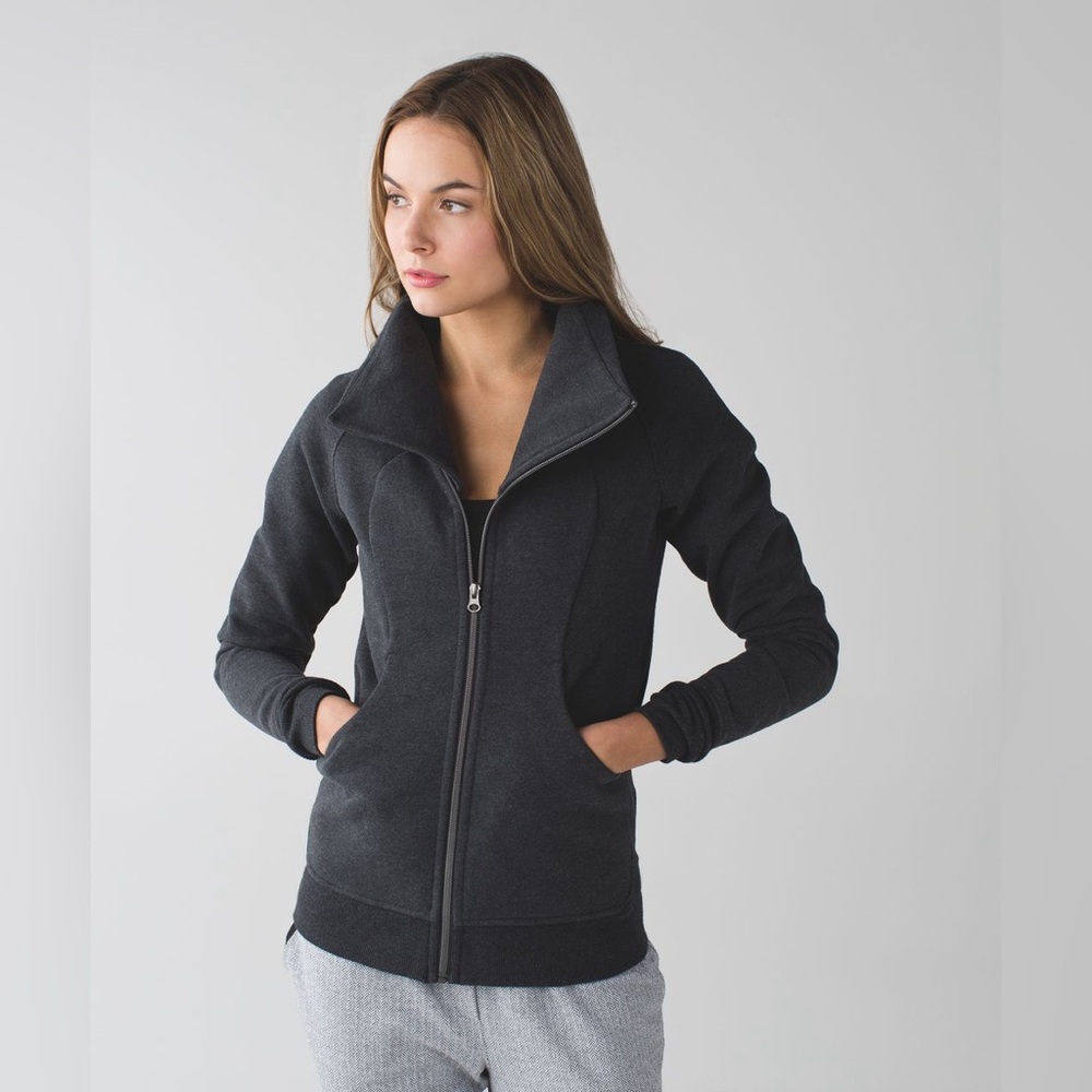 Lululemon Cozy Cuddle Up Full Zip Jacket Heathered Black Cotton Fleece 6/Small